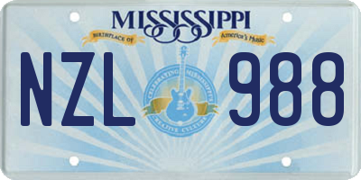 MS license plate NZL988