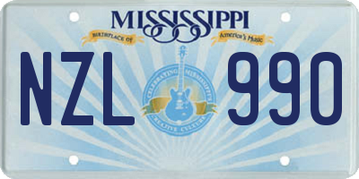 MS license plate NZL990