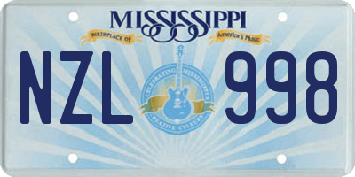 MS license plate NZL998