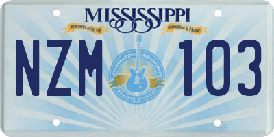 MS license plate NZM103