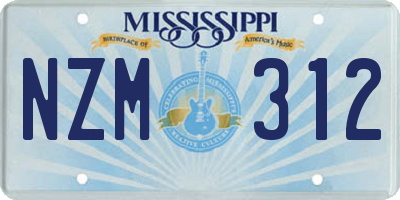 MS license plate NZM312
