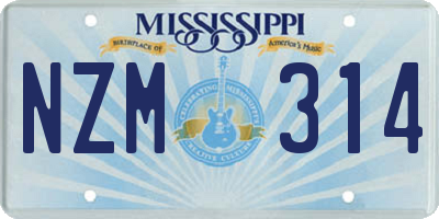 MS license plate NZM314