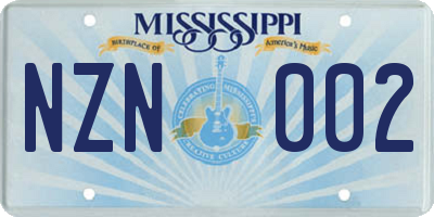 MS license plate NZN002
