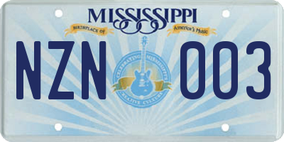 MS license plate NZN003
