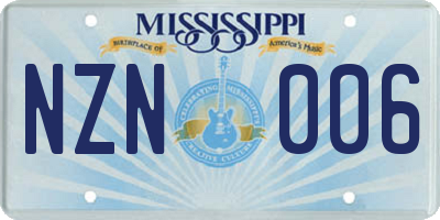 MS license plate NZN006
