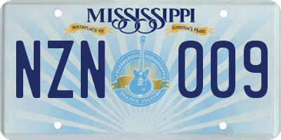 MS license plate NZN009