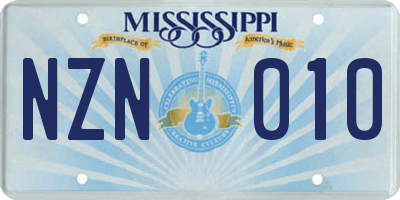 MS license plate NZN010