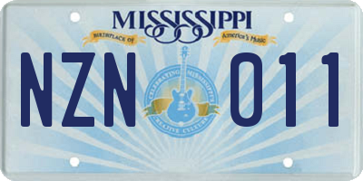 MS license plate NZN011