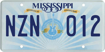MS license plate NZN012