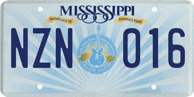 MS license plate NZN016