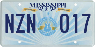 MS license plate NZN017