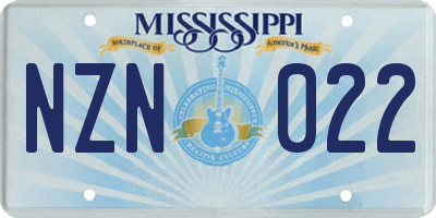 MS license plate NZN022