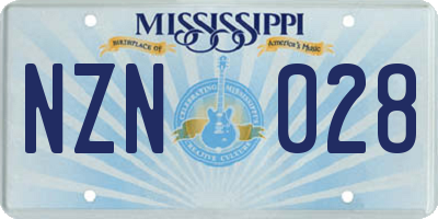 MS license plate NZN028