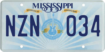 MS license plate NZN034
