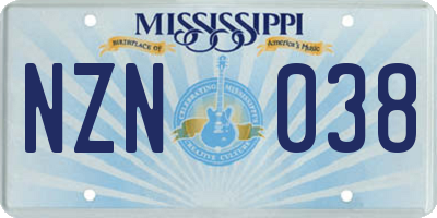 MS license plate NZN038