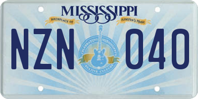 MS license plate NZN040