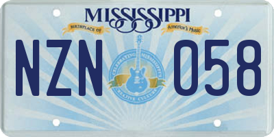 MS license plate NZN058