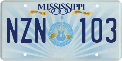 MS license plate NZN103
