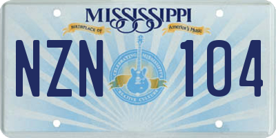 MS license plate NZN104