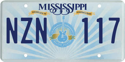 MS license plate NZN117
