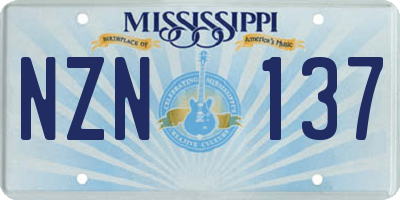 MS license plate NZN137