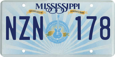 MS license plate NZN178