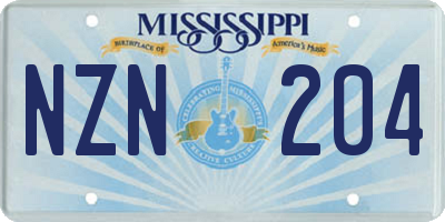 MS license plate NZN204