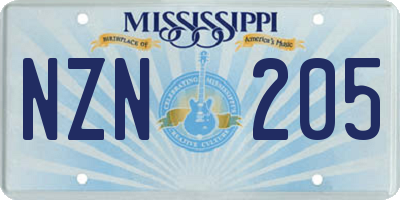MS license plate NZN205