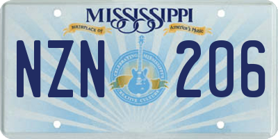 MS license plate NZN206