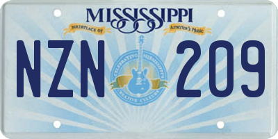 MS license plate NZN209