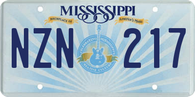 MS license plate NZN217