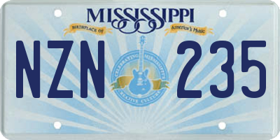 MS license plate NZN235