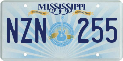 MS license plate NZN255