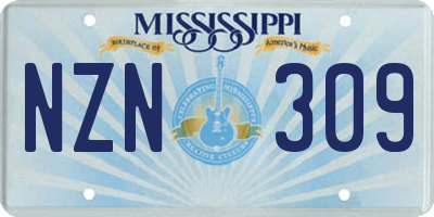 MS license plate NZN309