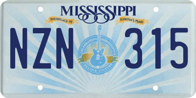 MS license plate NZN315