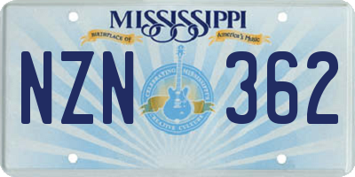 MS license plate NZN362