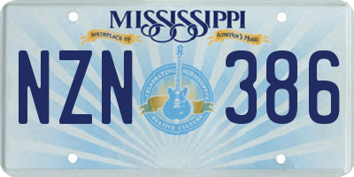 MS license plate NZN386