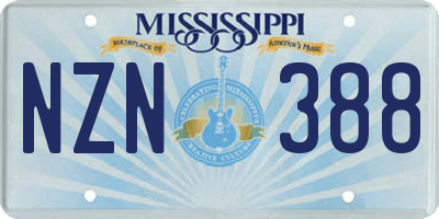 MS license plate NZN388