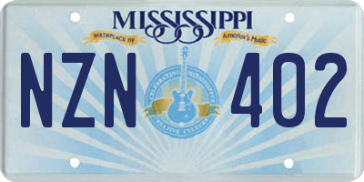 MS license plate NZN402