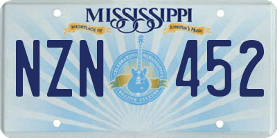 MS license plate NZN452