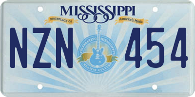 MS license plate NZN454