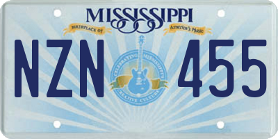 MS license plate NZN455