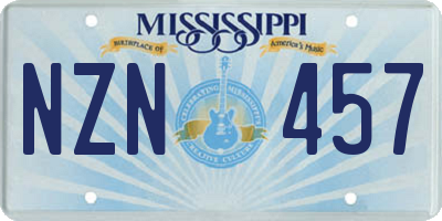 MS license plate NZN457