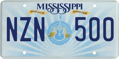 MS license plate NZN500