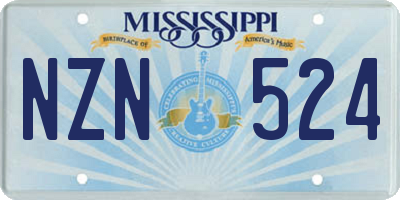MS license plate NZN524