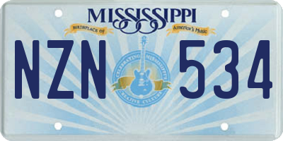 MS license plate NZN534