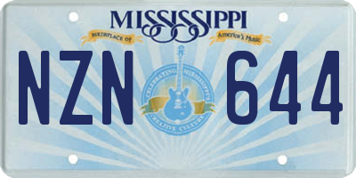 MS license plate NZN644