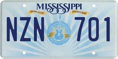 MS license plate NZN701