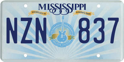 MS license plate NZN837