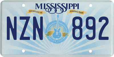 MS license plate NZN892